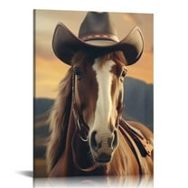 JEUXUS Western Cowboy Canvas Wall Art,Desert Landscape Poster,Cactus and Horse Pictures for Men's Bedroom Office Wall Decor -