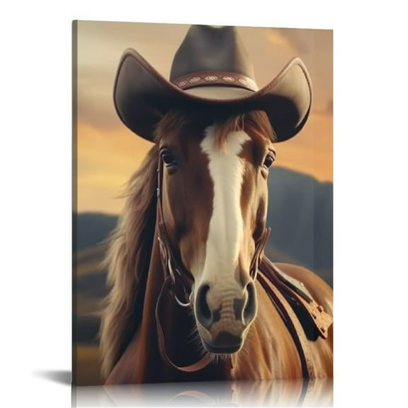 JEUXUS Western Cowboy Canvas Wall Art,Desert Landscape Poster,Cactus and Horse Pictures for Men's Bedroom Office Wall Decor -