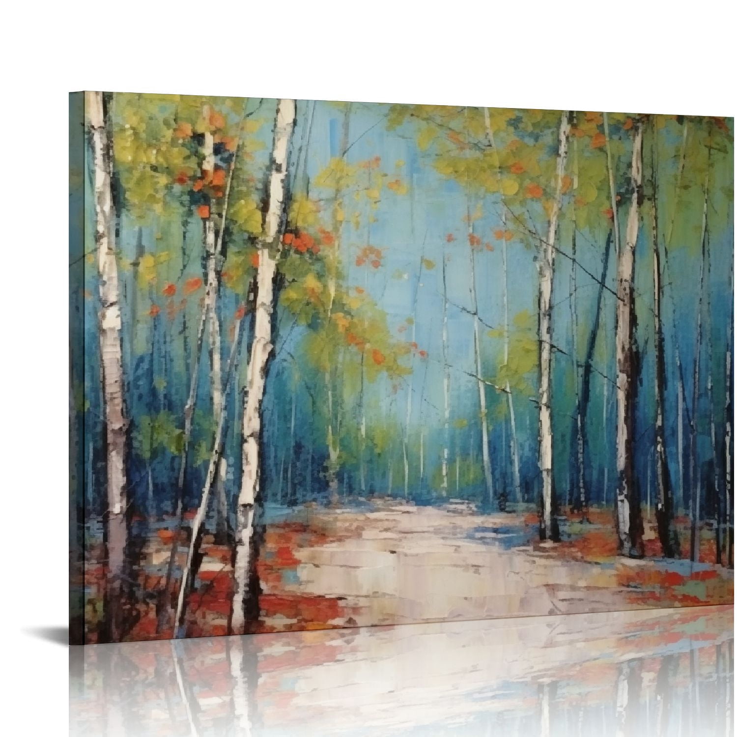 JEUXUS White Birch Tree Canvas Wall Art Blue Forest Painting Landscape ...