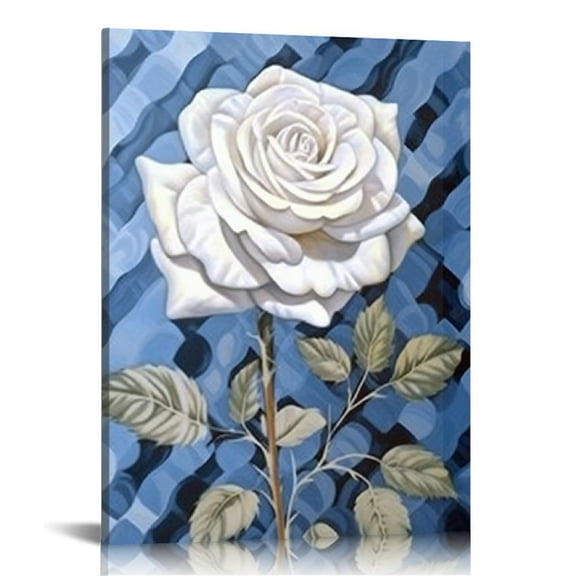 JEUXUS  White Flower Picture Canvas Wall Art Blue Abstract Theme for Living Room Bedroom Modern Home Decor with Framed Ready to Hang