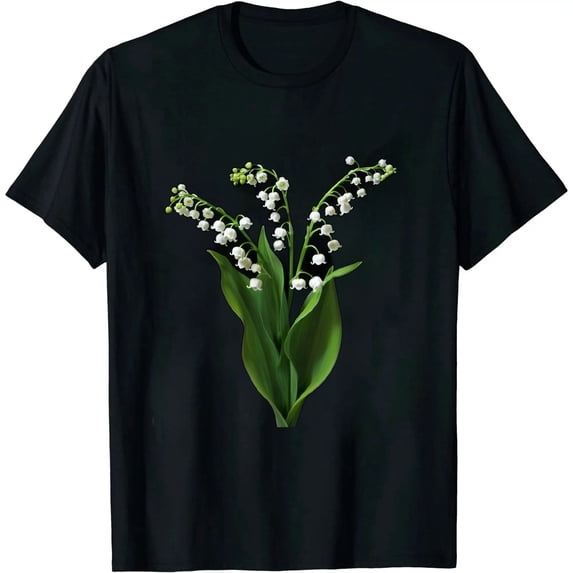 JEUXUS White Lily Of The Valley Spring Flower Watercolor T-Shirt