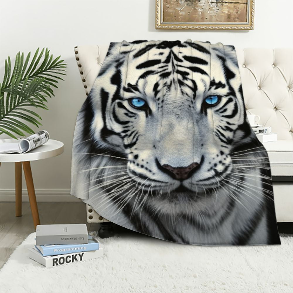 JEUXUS White Tiger Blanket for Women Girls Flannel Throw Blanket for