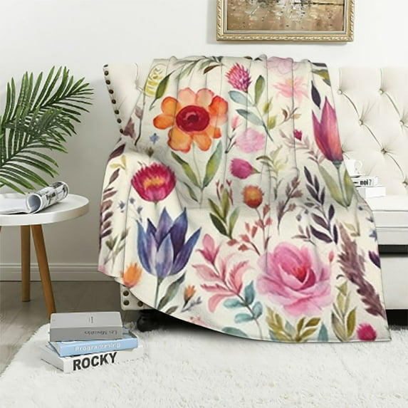 RUIYC Wildflowers Floral Throw Blanket Colorful Watercolor Poppy and Chamomile Decorative Soft Warm Cozy Blanket Plush Throws Blankets