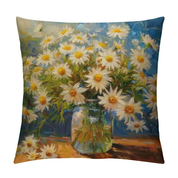 JEUXUS Window Flowers Throw Pillow Covers Decorative Vase Floral Colorful Pillow Cases Modern Square Pillowcases Retro Rustic Farmhouse Throw Cushion Case for Couch Sofa Bed Car
