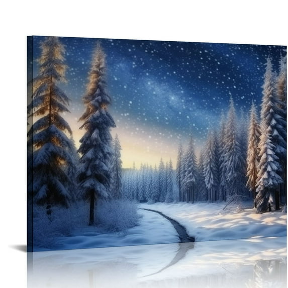 JEUXUS Winter Forest Landscape,Pine Trees In Winter,Magical Snowy Sunset Canvas Wall Art For Living Room Decor Aesthetic Vintage Posters & Prints Trippy Room Decor Movie Posters