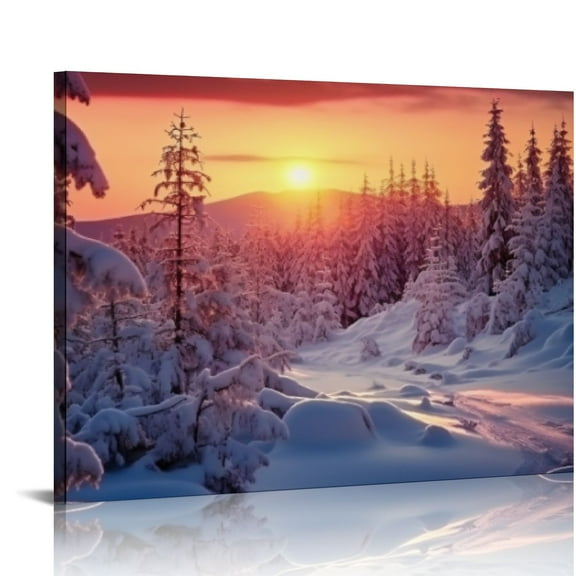 JEUXUS Winter Jungle Pine Snow Wall Art Poster Canvas Pictures Wall Decor Paintings Posters for Room Living Room Decor Printings (Framed)