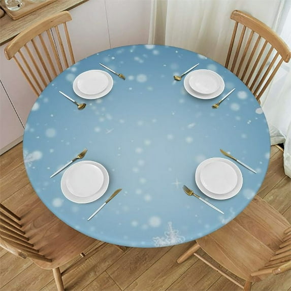 JEUXUS Winter Round Fitted Tablecloth with Elastic Edge,Snowflake Falling Snow Snowfall Sky Christmas Print Polyester Table Cover, XXSmall, Fit Round Table up Diameter, for Indoor Outdoor Patio