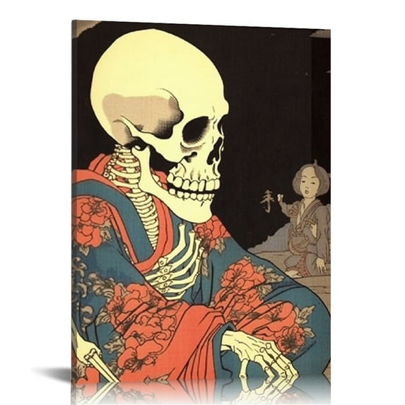 JEUXUS  Witch and Skeleton Ukiyo-E by Utagawa Takiyasha Historic Cultural Illustrations for Living Room Bedroom Home Decorations Landscape Artwork