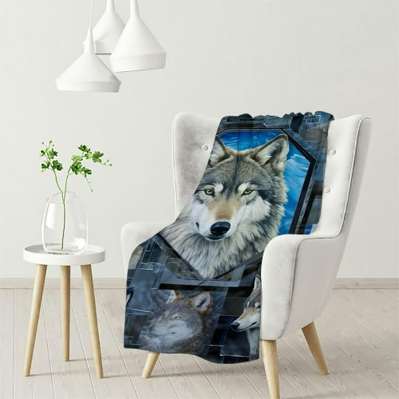 JEUXUS Wolf Blanket Wolf Gifts for Men Women Wolf Decor Throw Blanket Wolves Blanket for Kids Adults Soft Warm Cozy Blanket for Couch Sofa Bed