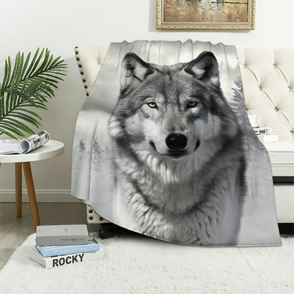 JEUXUS Wolf Throw Blanket, Soft Warm Flannel Fluffy Blanket for Bed Couch,All Seasons Outdoor Travel Blankets for Adult Kids