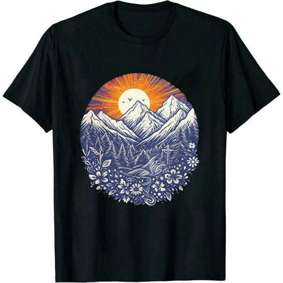 RUIYC Women Outdoor Graphic Tee Shirt Heart Printed Mountain Nature Travel Shirt Workout Tops