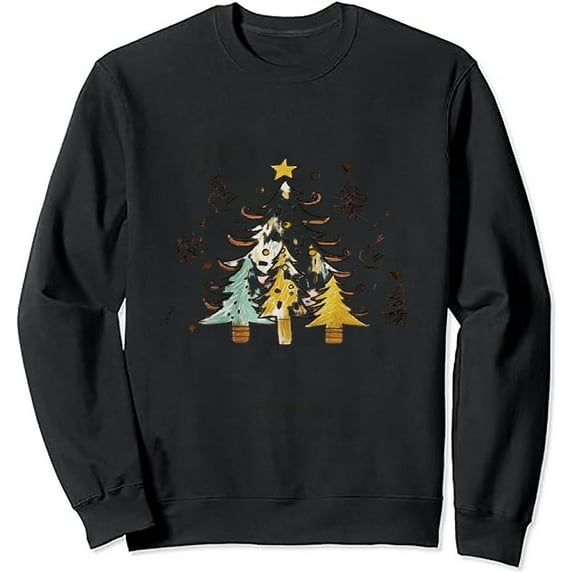 JEUXUS Women Christmas Sweatshirt Leopard Xmas Tree Print Blouse Funny Letter Graphic Top Long Sleeve Shirt Pullover Tee