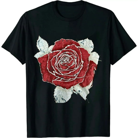 JEUXUS Womens Rose Graphic Tee T Shirt Loose Fit Summer Short Sleeve Casual Boyfriend Crew Neck Tops
