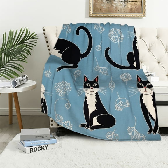JEUXUS Wonder Cat Sherpa Throw Plush Cute Blanket Throw Size Bedding Reversible Blanket for Bed and Couch, Super Soft Comfy Warm Fuzzy TV Blanket