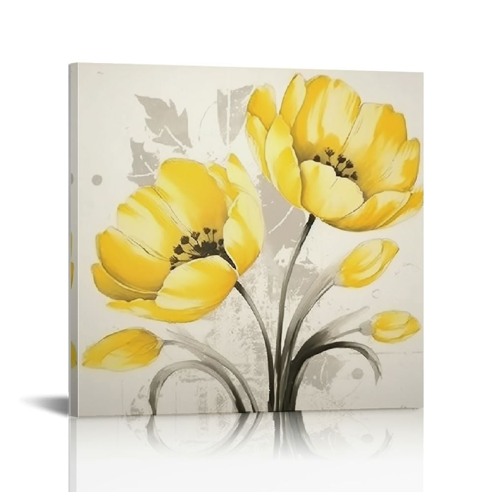 JEUXUS Yellow Flower Wall Art Canvas Flowers Wall Decor for Bathroom