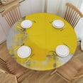 thumbnail image 1 of JEUXUS  Yellow Grey Modern Abstract Art Painting Round Fitted Table Covers Elastic Edge Circle Tablecloth for Dining Party Holiday, 1 of 7
