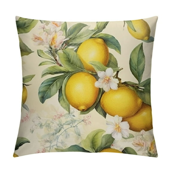 JEUXUS Yellow Lemon Pillow Covers Green White Watercolor Fruit Leaves and Floral Decorative Throw Pillows Summer Decorations Pillowcase Square Cushion Cover Decor for Couch Bed Soft