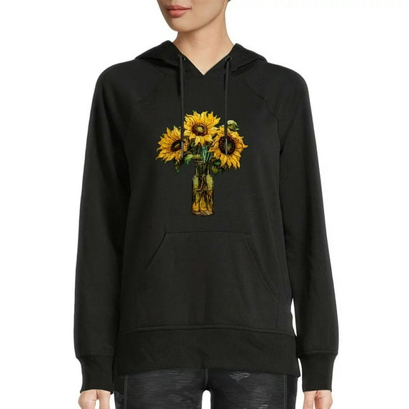 JEUXUS Yellow Sunflower Floral Watercolor Positivity T-Shirt Long-sleeved Hoodie