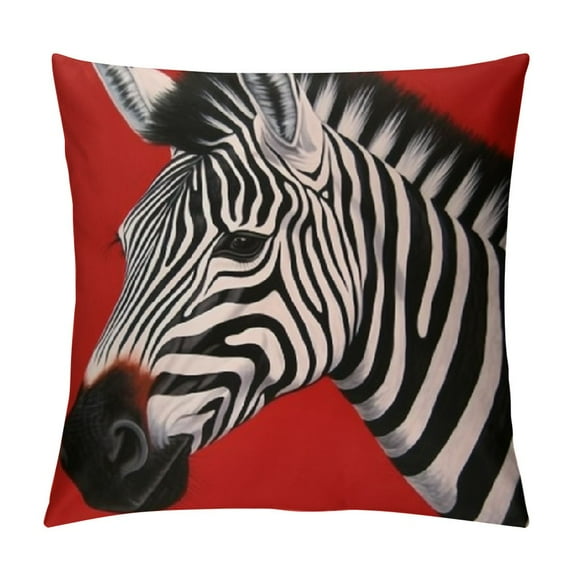 JEUXUS Zebra Throw Pillow Covers African Black White Stripe Wild Animals Exotic Wildlife Square Pillow Cases for Decorative Cushion Bed Couch Sofa Red