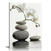 JEUXUS Zen Bathroom Wall Art Orchid Flower Massage Stones on Water Canvas Pictures Prints for Spa Meditation Yoga Spiritual Room Framed