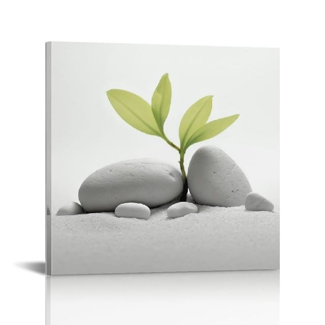 JEUXUS Zen Canvas Wall Art for Bathroom Decor Zen Stone with Green