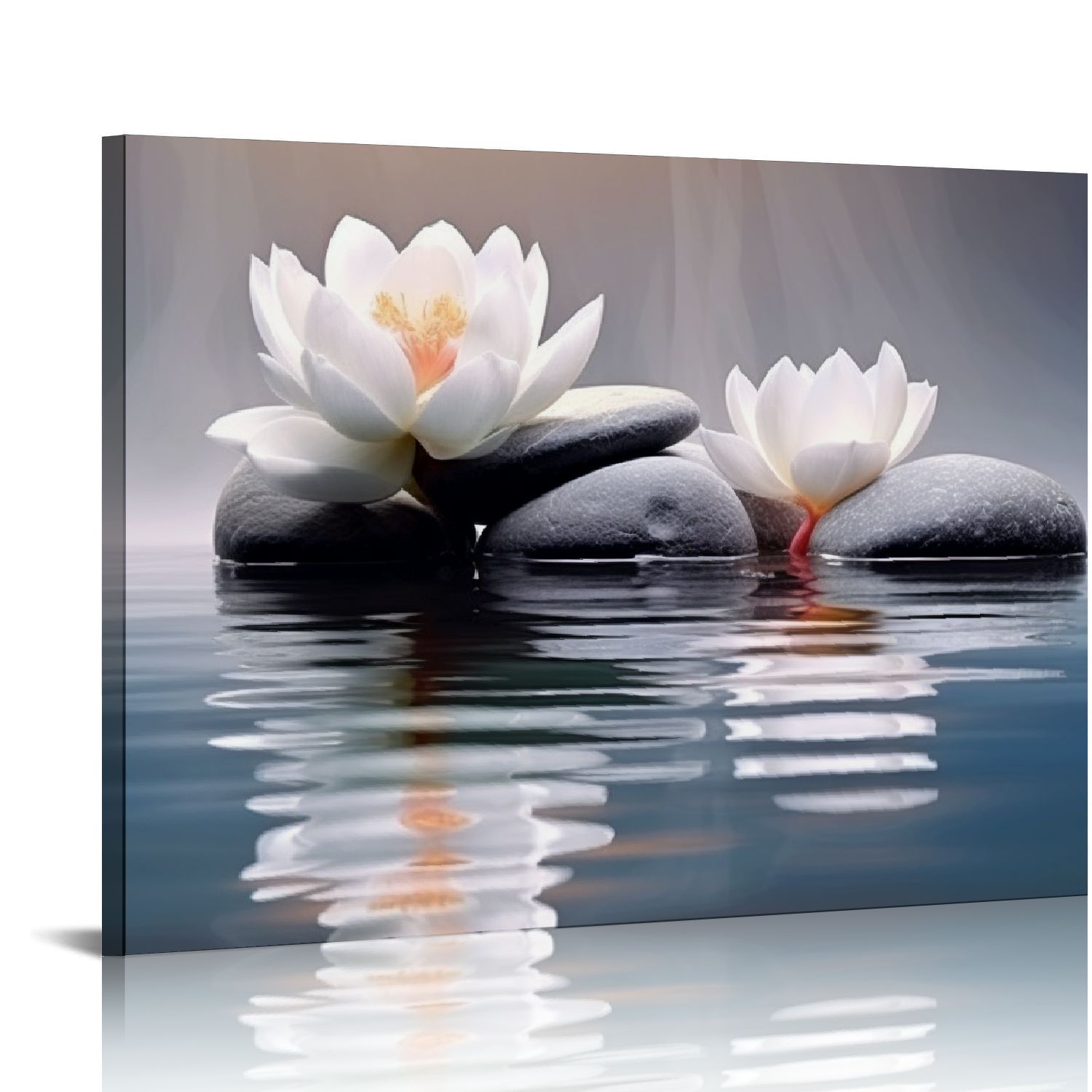 JEUXUS Zen Canvas Wall Art Lotus Flowers and Stones Spa Pictures Wall