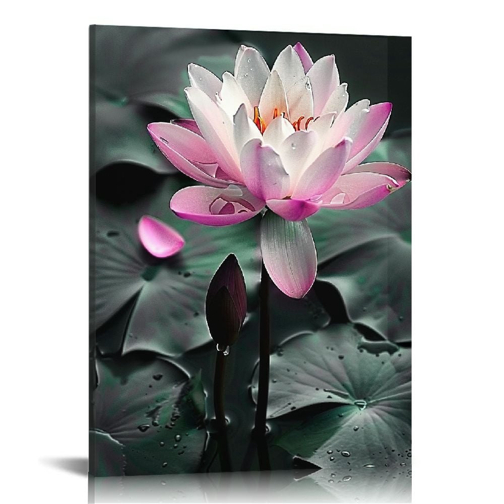 JEUXUS Zen Canvas Wall Art Pink Lotus Flower Paintings Black White and ...