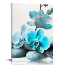 JEUXUS Zen Wall Art Blue Orchid Flower with SPA Stone Pictures Canvas Prints Grey Turquoise Floral Painting Peaceful Artwork Modern Spa Yoga Home Bedroom Office Bathroom