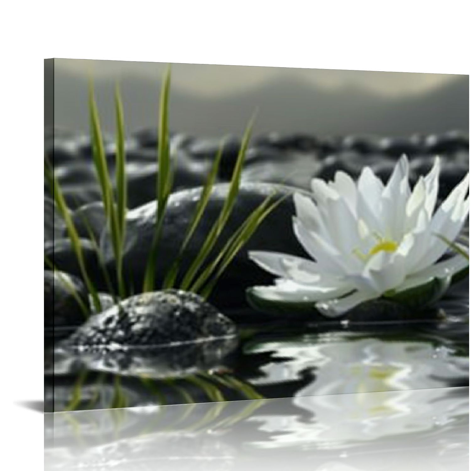JEUXUS Zen Wall Decor Zen Stone Elegant Lotus Flower Painting Green ...