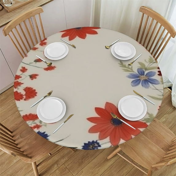 JEUXUS tablecloth Round Patriotic Watercolor Poppy Flowers Table Cloth Independence Day Memorial Day Tablecloths Polyester Farmhouse Rustic Decorative Table Cover For Picnic Dining Party