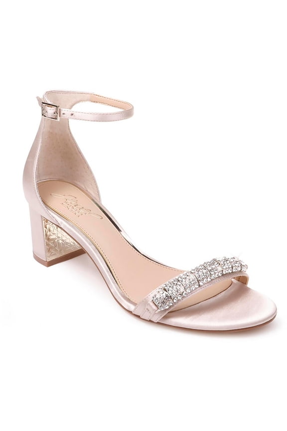 Jewel Badgley Mischka Ramsay Ankle Strap Sandal in, champagne satin, Size 7.5