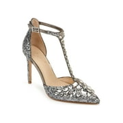 JEWEL BADGLEY MISCHKA Womens Gray Padded Glitter Rhinestone Umay Pointed Toe Stiletto Buckle Dress Sandals Shoes 11 M