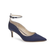 JEWEL BADGLEY MISCHKA Womens Navy Embellished Padded Adjustable Ankle Strap Jamila Pointed Toe Kitten Heel Buckle Dress Pumps 9.5 M