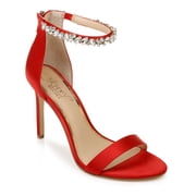 JEWEL BADGLEY MISCHKA Womens Red Ankle Strap Embellished Unique Round Toe Stiletto Zip-Up Dress Sandals Shoes 9.5 M