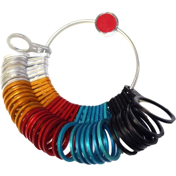 JEWEL TOOL 36-Piece Multicolor Aluminum Universal Ring Sizer | 2.5" (6.35 cm) Metal Hoop | US & European Sizes | Lightweight & Durable | Essential for Professional Jewelers