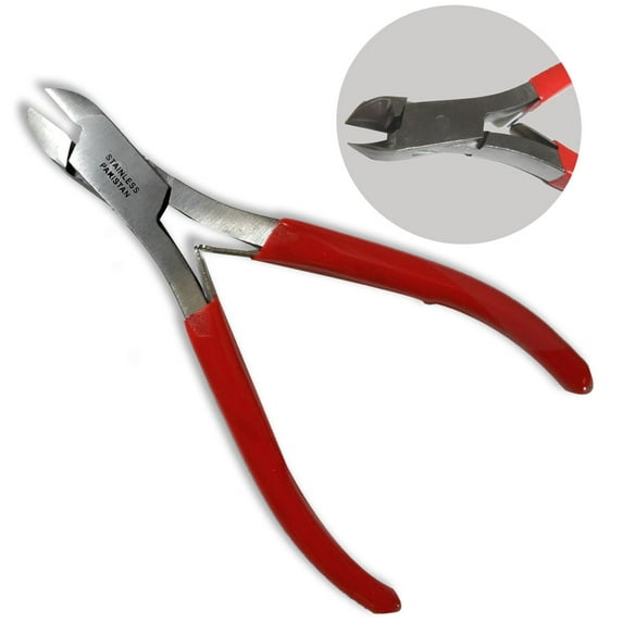 JEWEL TOOL 4.5" (11.4 cm) Stainless Steel Pliers | Heavy-Duty Brushed Stainless Steel | Double Spring Action | Red Vinyl Wrapped Handles | Ideal for Crafting and Jewelry Making