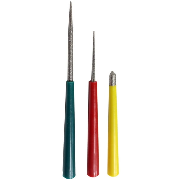JEWEL TOOL Bead Reamer 3 Piece Set | 3.5" (8.9 cm), 4.25" (10.8 cm), & 5" (12.7 cm) | Color-Coded Handles for Easy Identification | Diamond-Tipped for Precision | Essential Bead Crafting Toolkit