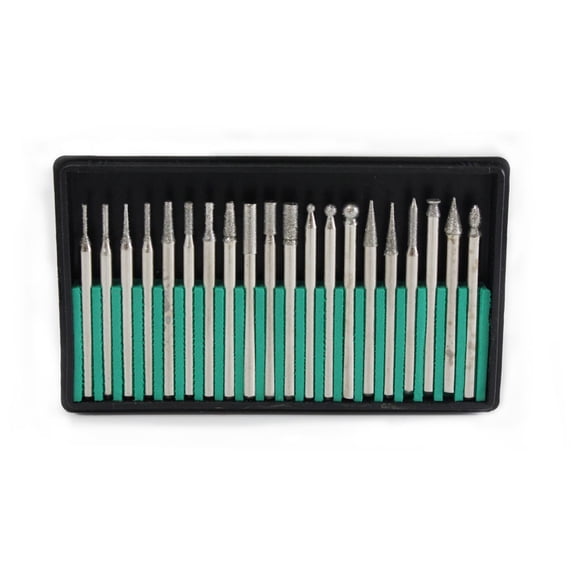 JEWEL TOOL Diamond Burrs Set | 1/8" (0.3 cm) Shank | 20 Unique Designs | Superior Diamond Coating | Organized Storage Box | Multi-Purpose Crafting & Repair