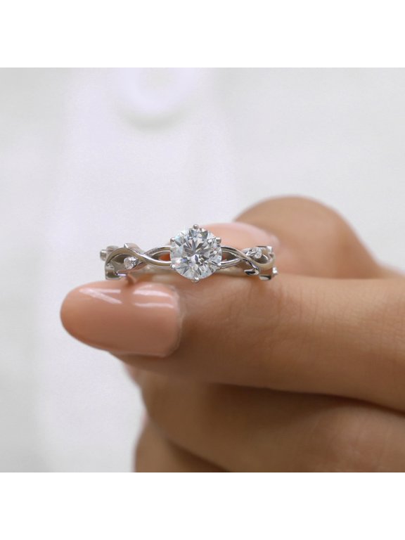 1 Ct Round Cut Moissanite Twig Engagement Ring - Leaf Skinny Ring for Women