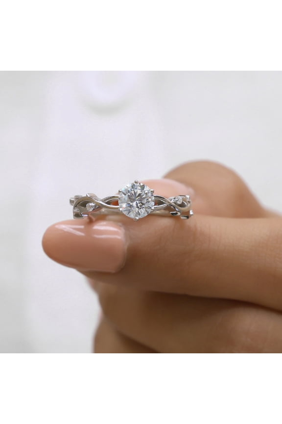 1 Ct Round Cut Moissanite Twig Engagement Ring - Leaf Skinny Ring for Women