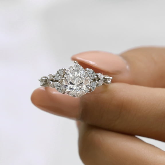 JEWELEGANT 2.5 Carat Pear Cut Moissanite Engagement Ring, Nature Inspired Proposal Ring for Women
