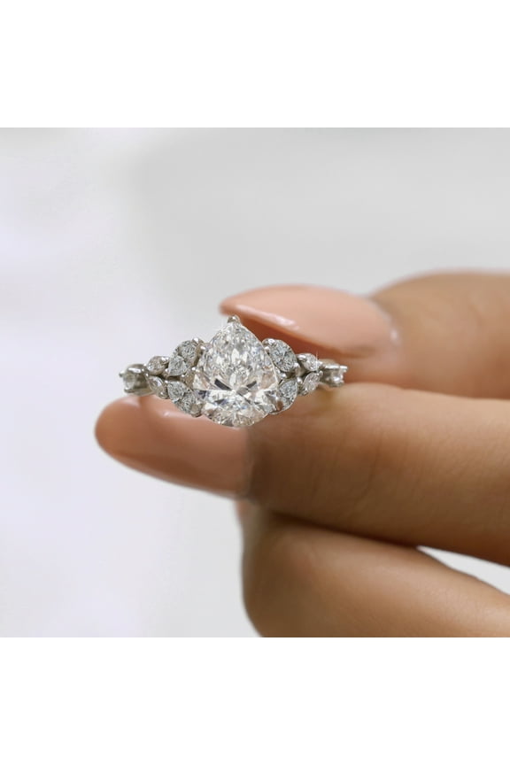 2.5 Carat Pear Cut Moissanite Engagement Ring, Nature Inspired Proposal Ring for Women