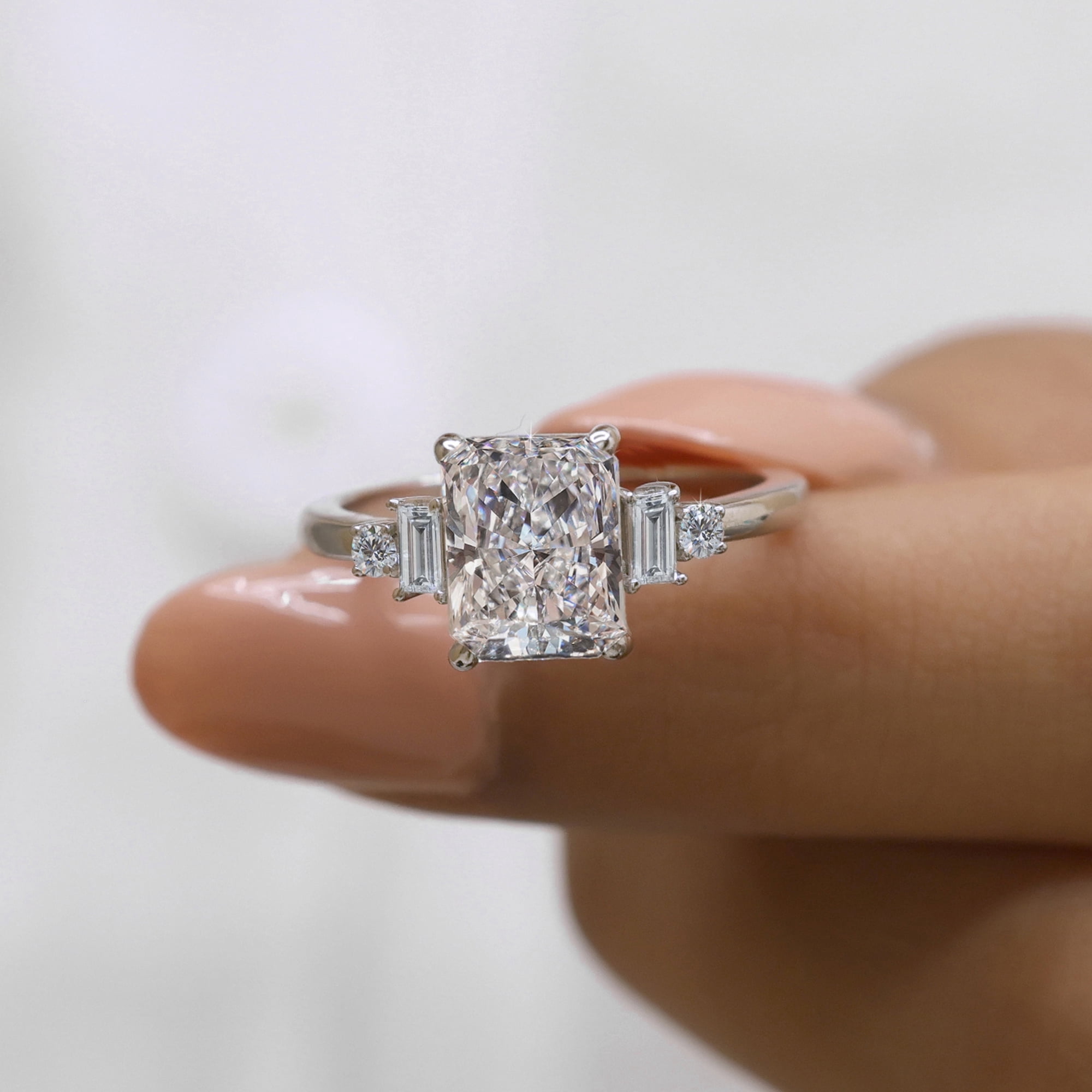 JEWELEGANT 2.5 Carat Radiant Cut Moissanite Engagement Ring, Five Stone Diamond Ring for Women