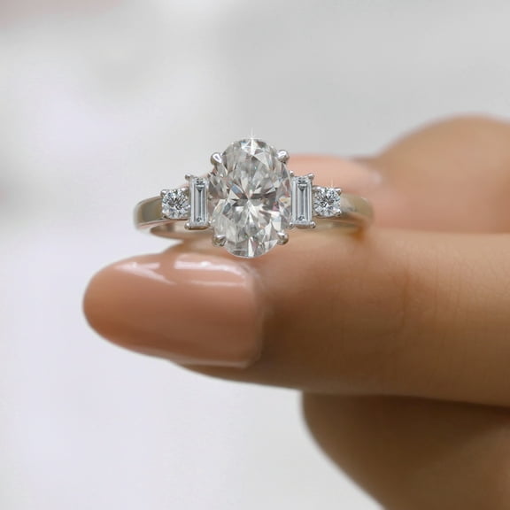 JEWELEGANT 2.5 ct Oval Cut Moissanite Five Stone Ring, Art Deco Engagement Ring for Women