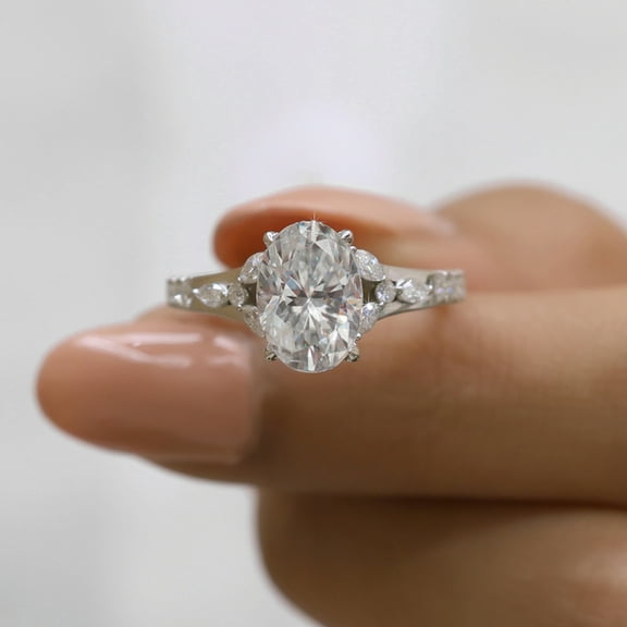 JEWELEGANT 2 Carat Oval Cut Moissanite Engagement Ring, Hidden Halo Diamond Wedding Ring for Women