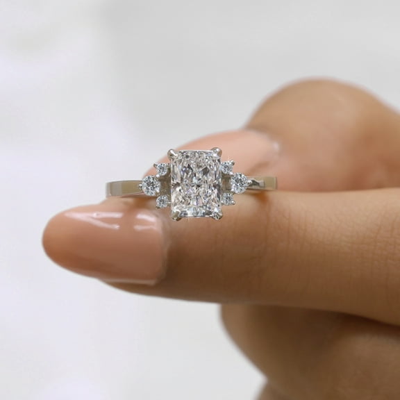 JEWELEGANT 2 Carat Radiant Cut Moissanite Ring , Solid 18K Yellow Gold Flower Shape Ring for Gift