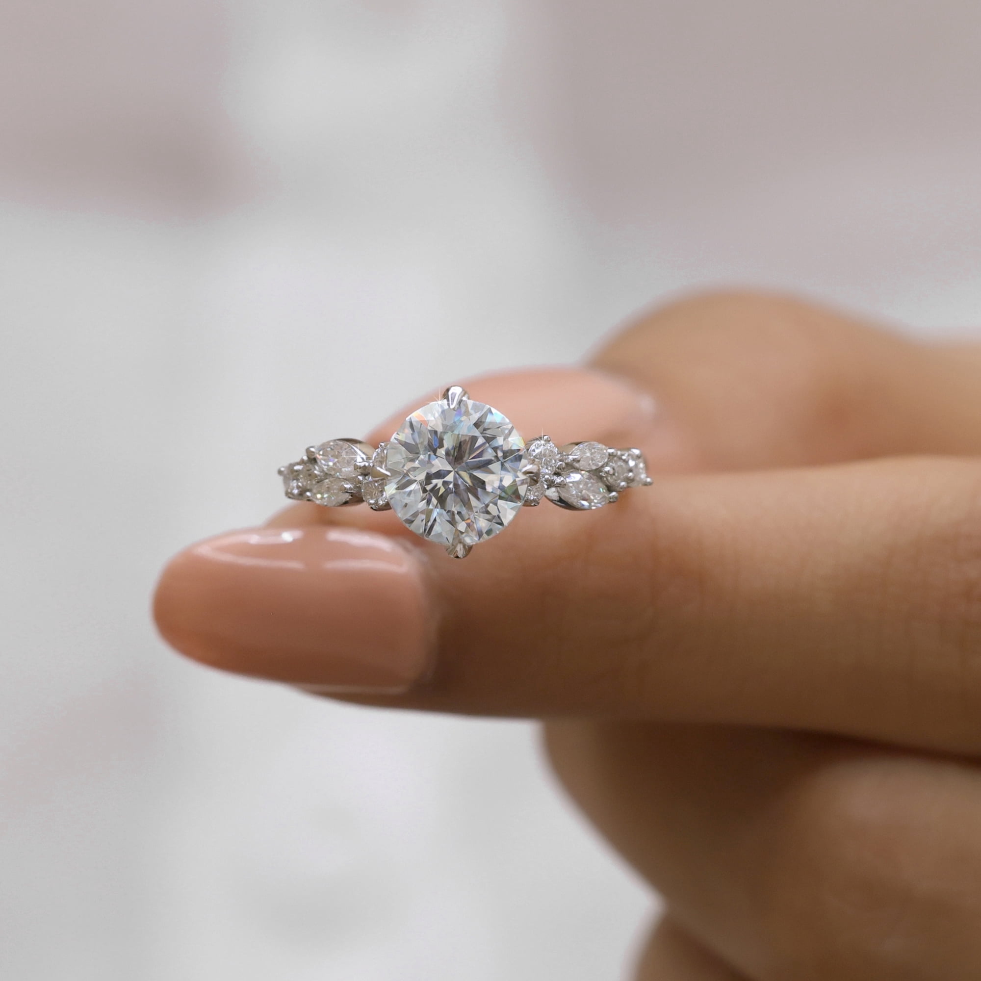 JEWELEGANT 2 Ct Round Brilliant Cut Moissanite Engagement Ring, Nature Inspired Ring for Women