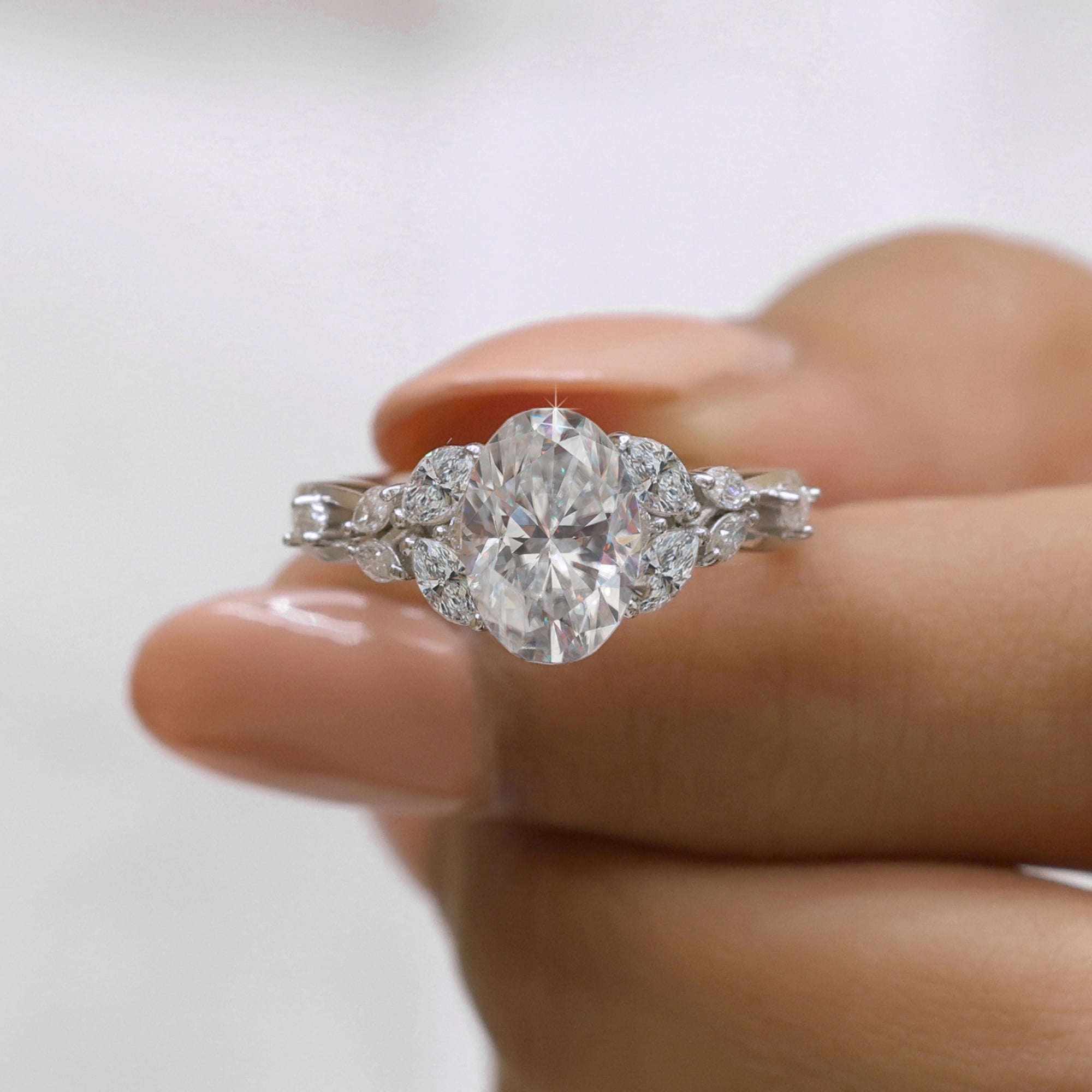 JEWELEGANT 2 carat Oval Moissanite Engagement Ring, Art Deco Diamond Wedding Ring for Women