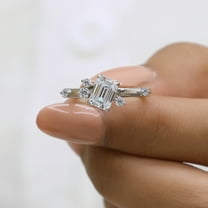 JEWELEGANT Emerald Cut Moissanite Engagement Ring, Unique Solitaire Ring Gift for Women