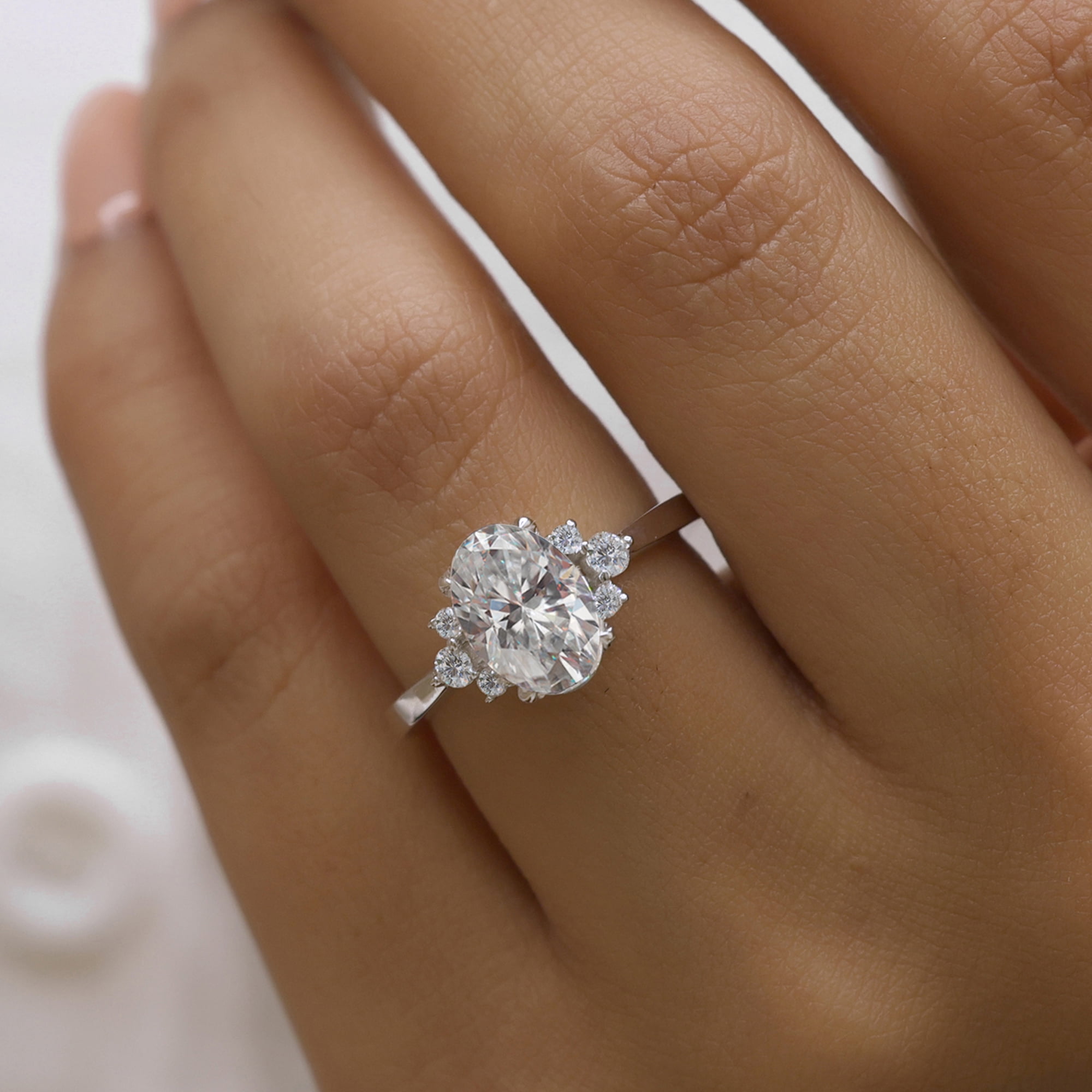 JEWELEGANT Moissanite Oval & Round Shape Diamond Cluster Engagement ...